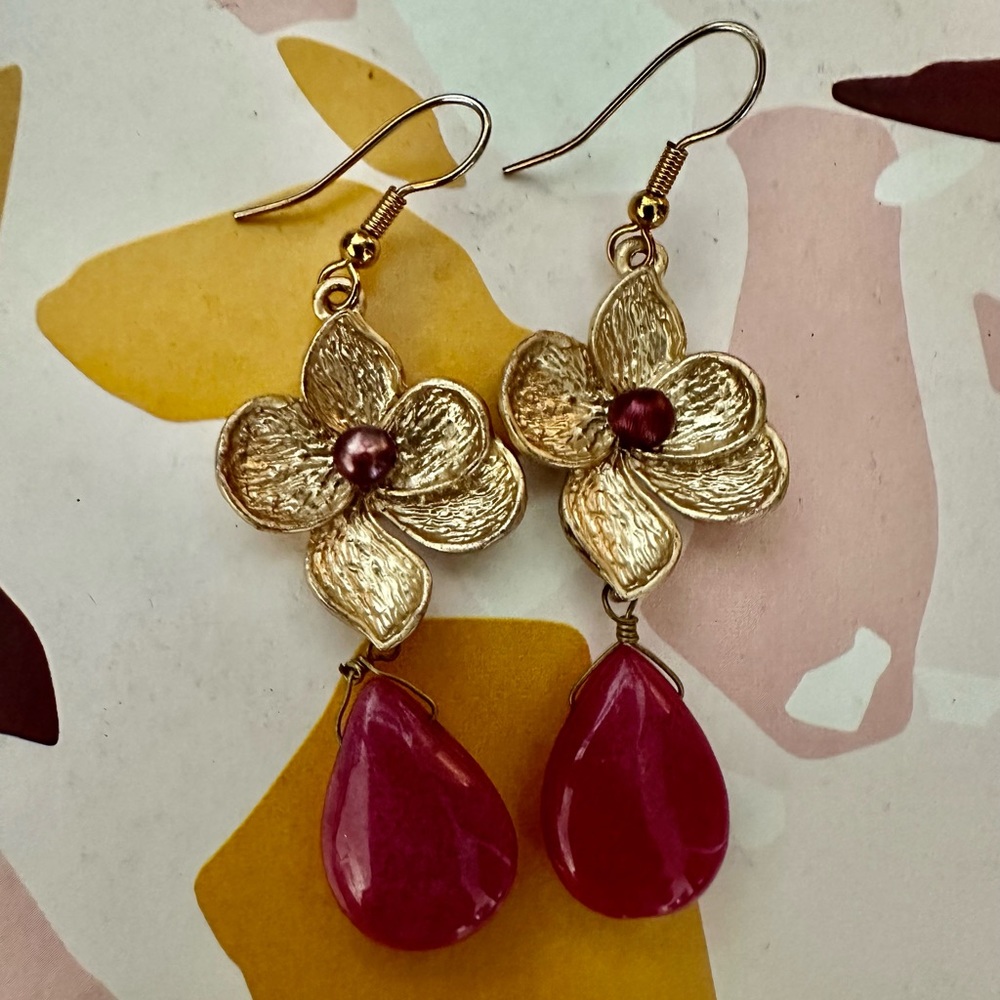 Semi precious flower earrings! Used twice! Like new!
